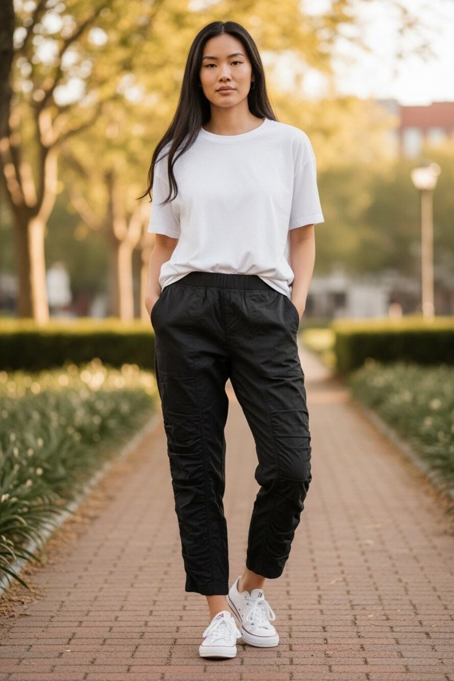 NWT Wearables Black Jogger Pants Ruched Travel Pants Comfy Chic Athleisure Small
